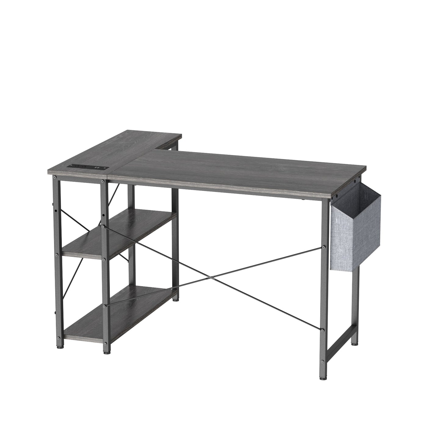 JOZ L-Shaped Desk with Power Outlets, LED Lights, and Monitor Stand, 47-inch Corner Desk for Home Office, Dark Gray