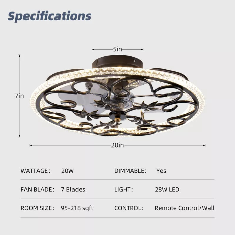 HBEZON 20 Flush Mount Ceiling Fan with Lights and Remote, 3 Mode Lights, 6 Speeds, Dimmer, for Bedroom, Kitchen, Dining Room