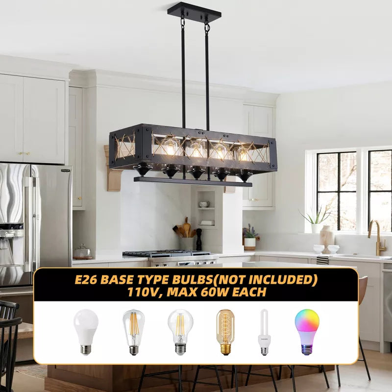 HBEZON 31.5 Pendant Light, 5 Light Height Adjustable Industrial Metal Chandelier for Kitchen Island, Dining Room, Foyer