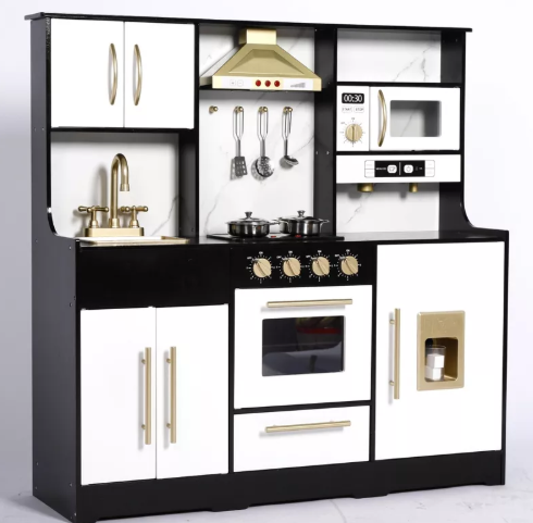 Kinder King Wooden Kids Play Kitchen, Toy Kitchen Playset for Toddler, Realistic Kitchen Sets w/Lights & Sounds, Gift for Boys Girls Age 3+