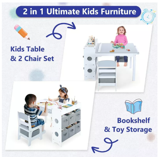 Kinder King Kids Table and Chair Set with Storage, Toddler Activity Table, 393.8*17.8 Inch Paper Roll