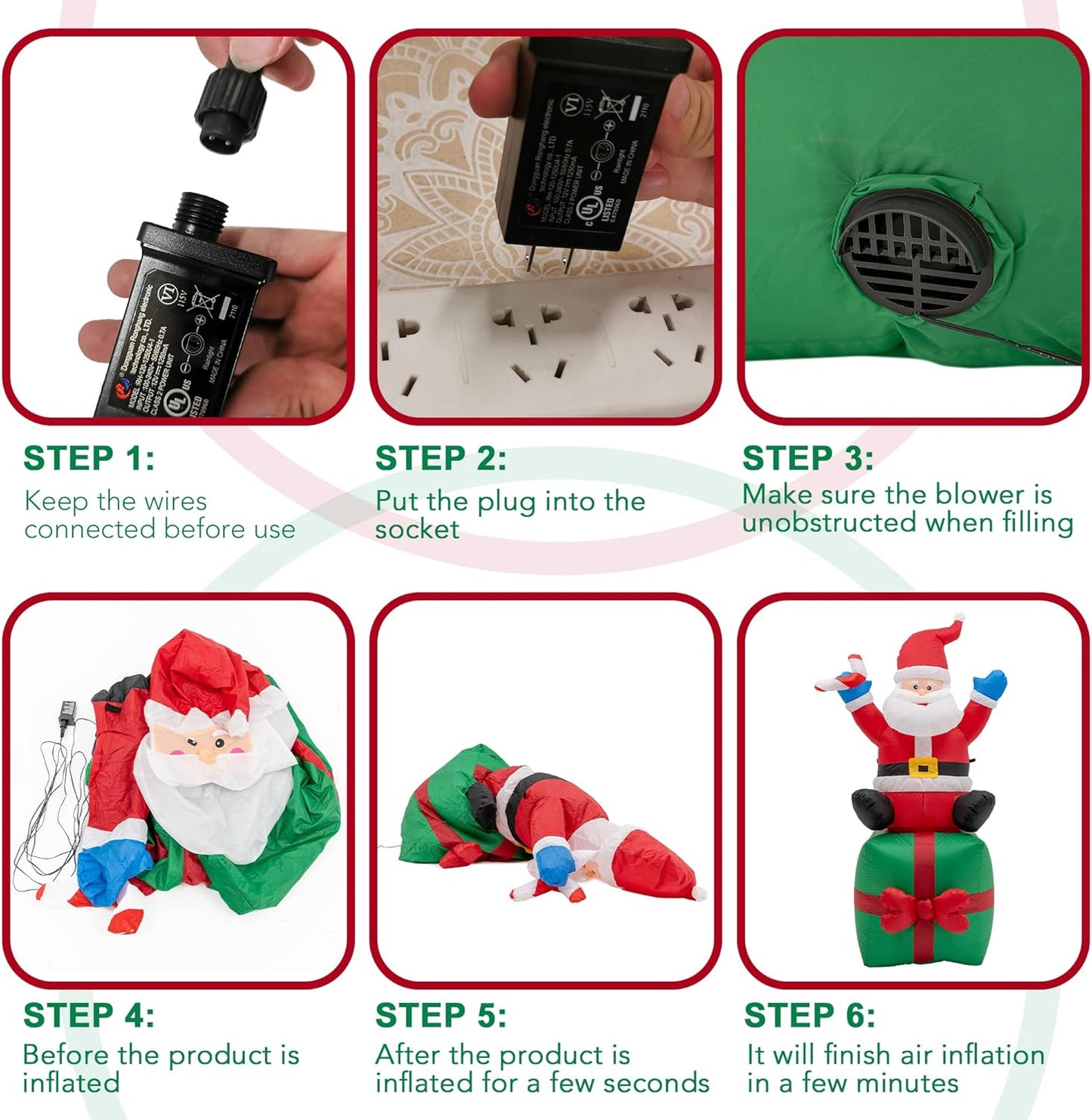 6 Foot Christmas Inflatable Santa Claus Outdoor Decorations with Build-in LED Lights, Waterproof Xmas Family Inflatable Decor for Yard Lawn Garden Home Party Indoor Outdoor