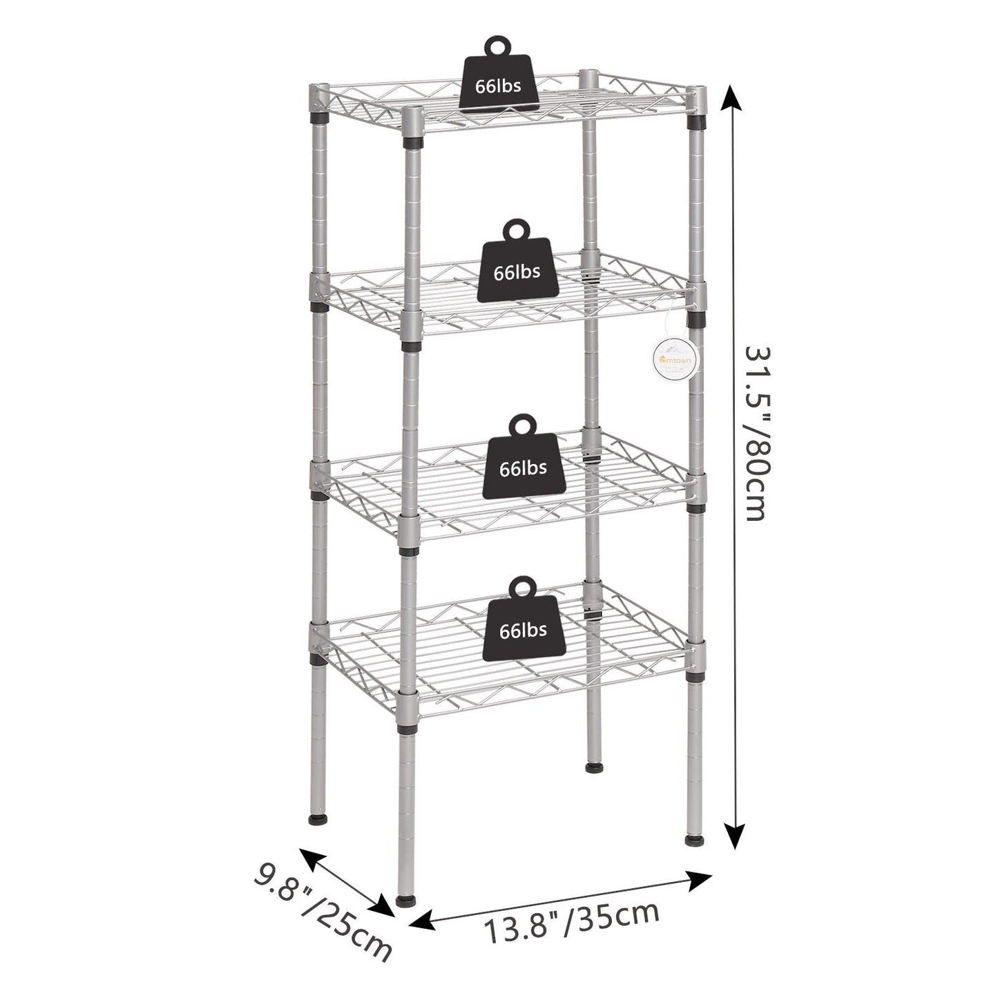 FCH 4 Tier Wire Shelving, Adjustable Storage Rack Unit for Garage Kitchen, Greenhouse Planting Shelving, 13.8”L x 9.8”W x 31.5”H