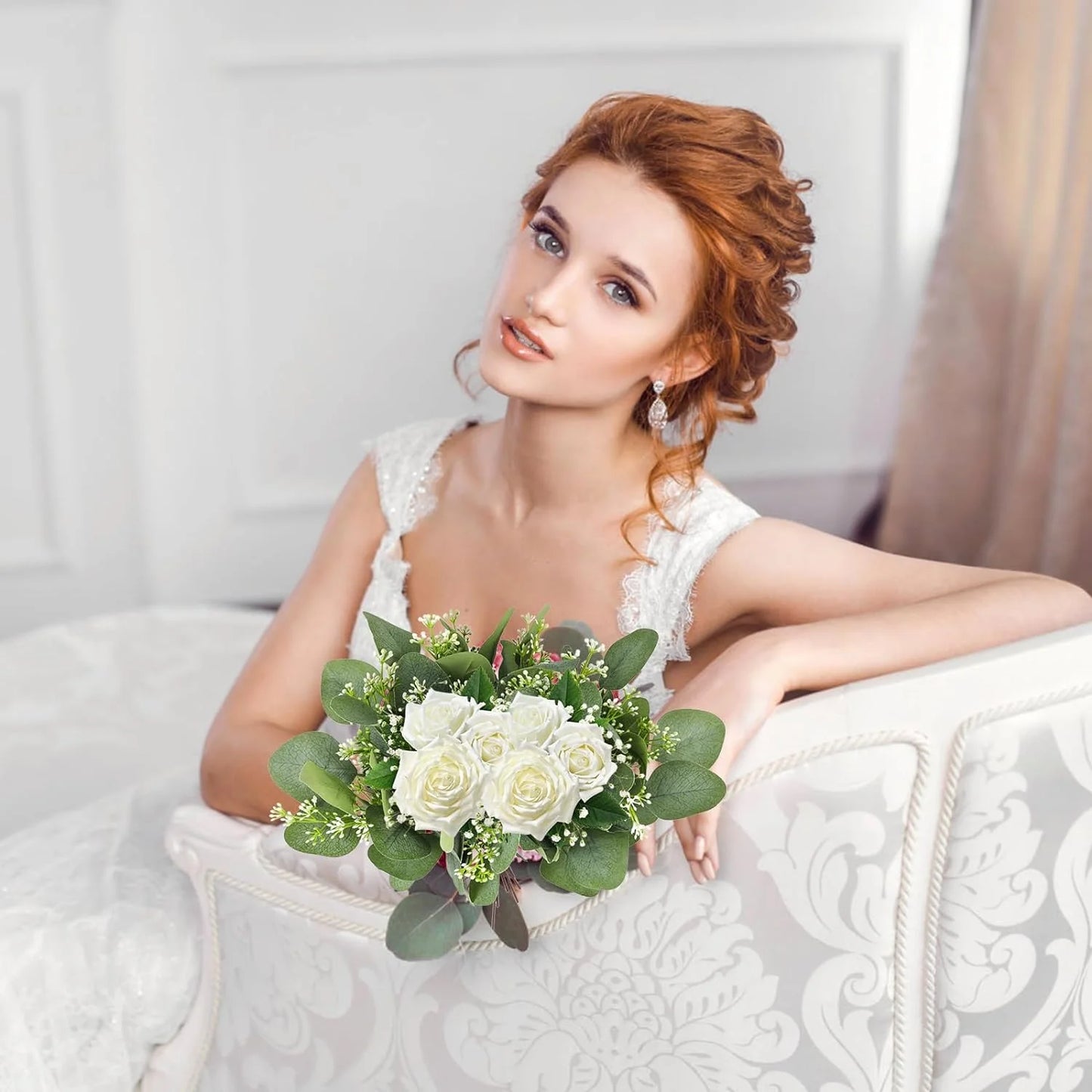 20Pcs Artificial Eucalyptus Leaves Stems, Greenery Decoration Branches with Flowers for Floral Arrangement Vase Wedding Bouquets Centerpiece