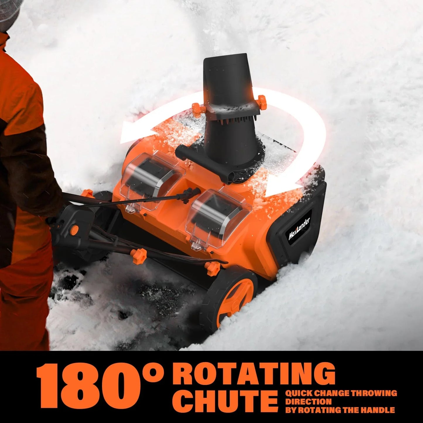 MAXLANDER Snow Blower Cordless, 40V 20-Inch Brushless Cordless Snow Blower with Dual LED Lights, 180 Rotating Chute, Electric Snow Blower Battery Powered 2 x 4.0Ah Batteries and Charger Included