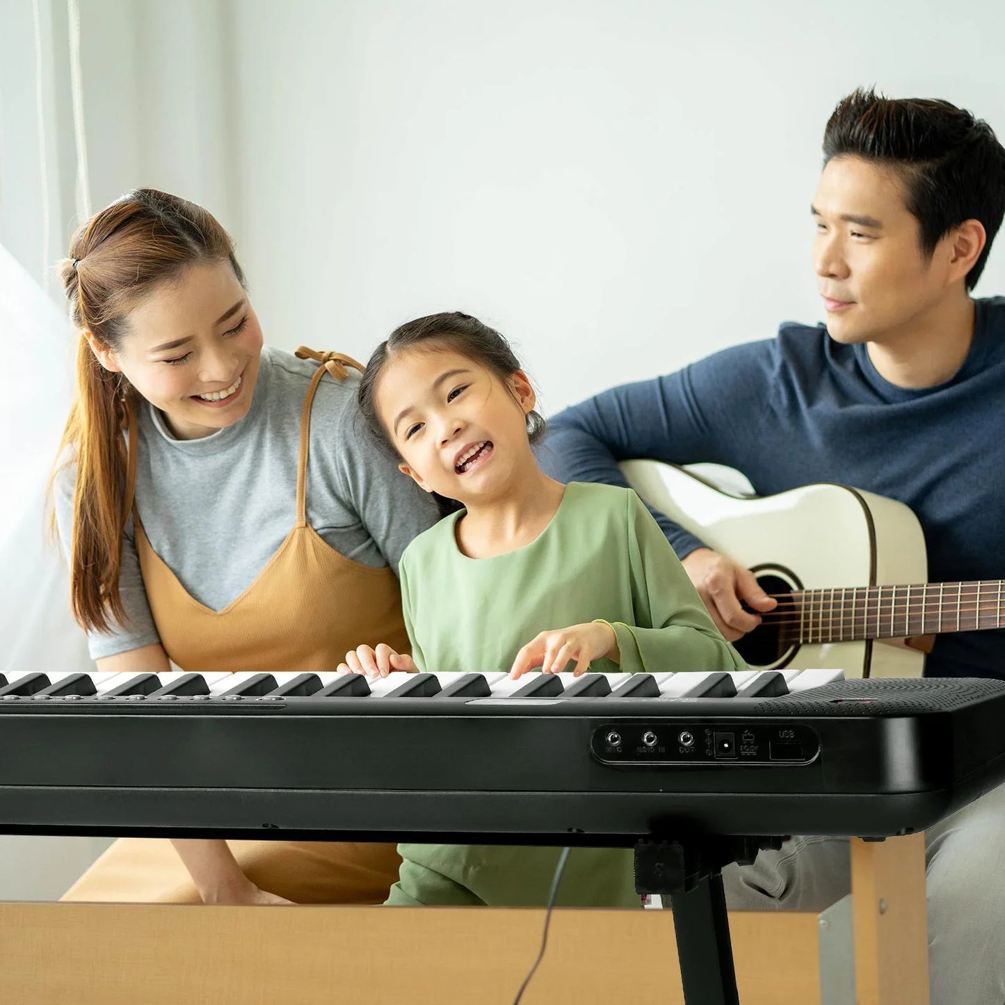 Glarry 61 Key Lighting Keyboard with Piano Stand, Piano Bench, Built In Speakers for Beginners