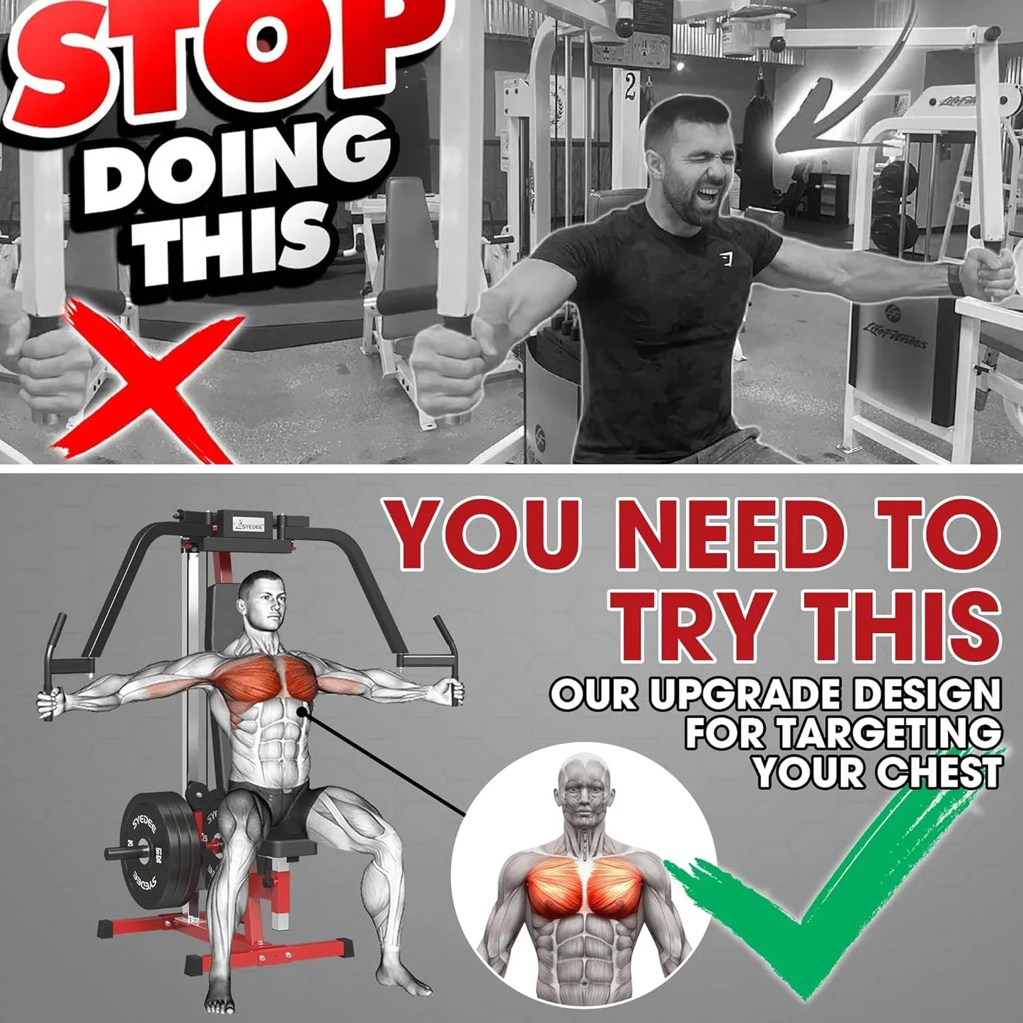 Syedee Chest Fly and Reverse Delt Machine, 400 LBS Upper Body Specialty Machine,Plate-Loaded PEC Fly Machine for Pectoral and Rear Deltoid for Home Gym