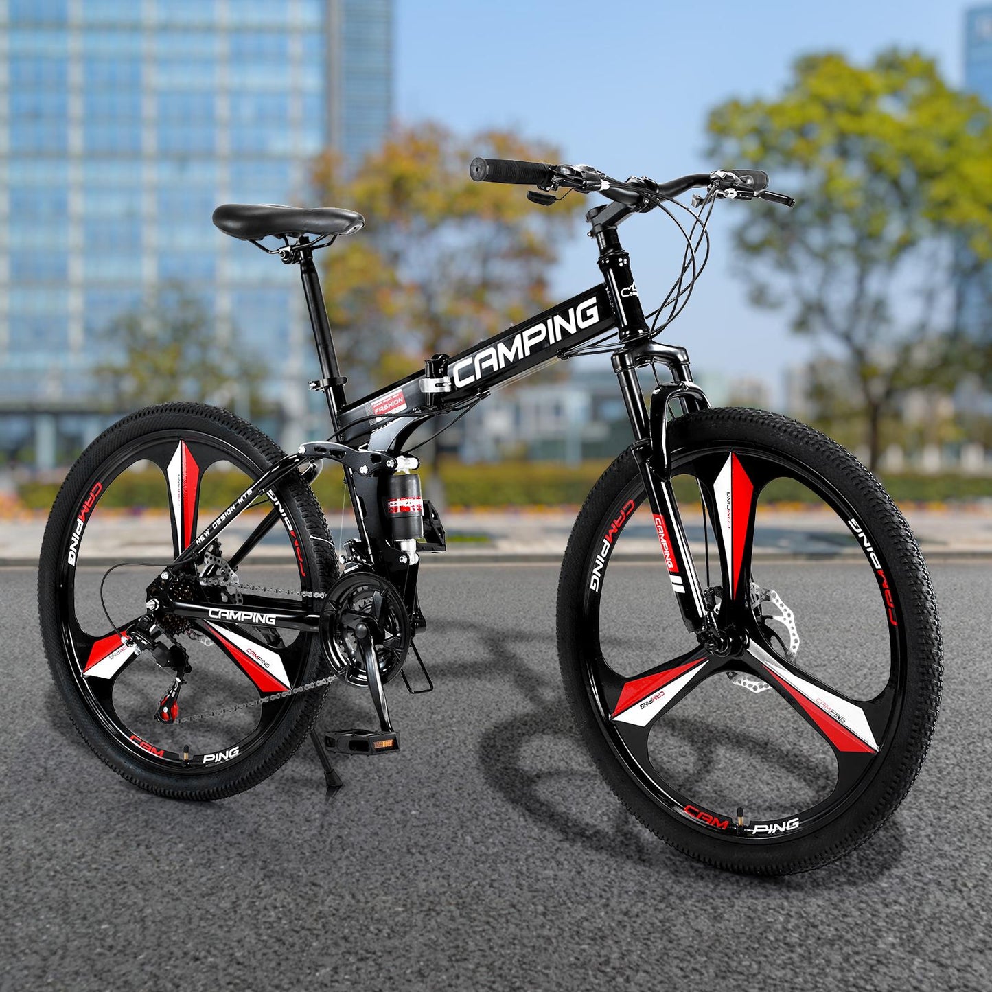 Zimtown 26" Folding Mountain Bike, Shimano 21 Speed MTB Bicycle for Adults, Black