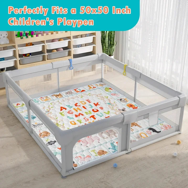 NiBaby 50x50 Foam Baby Playmat with Vibrant Patterns, Foldable Thick Cushioned Play Area and Non-Slip Base for Indoor/Outdoor Use, Machine-Washable, Hypoallergenic and Safe for Baby (Alphabet)