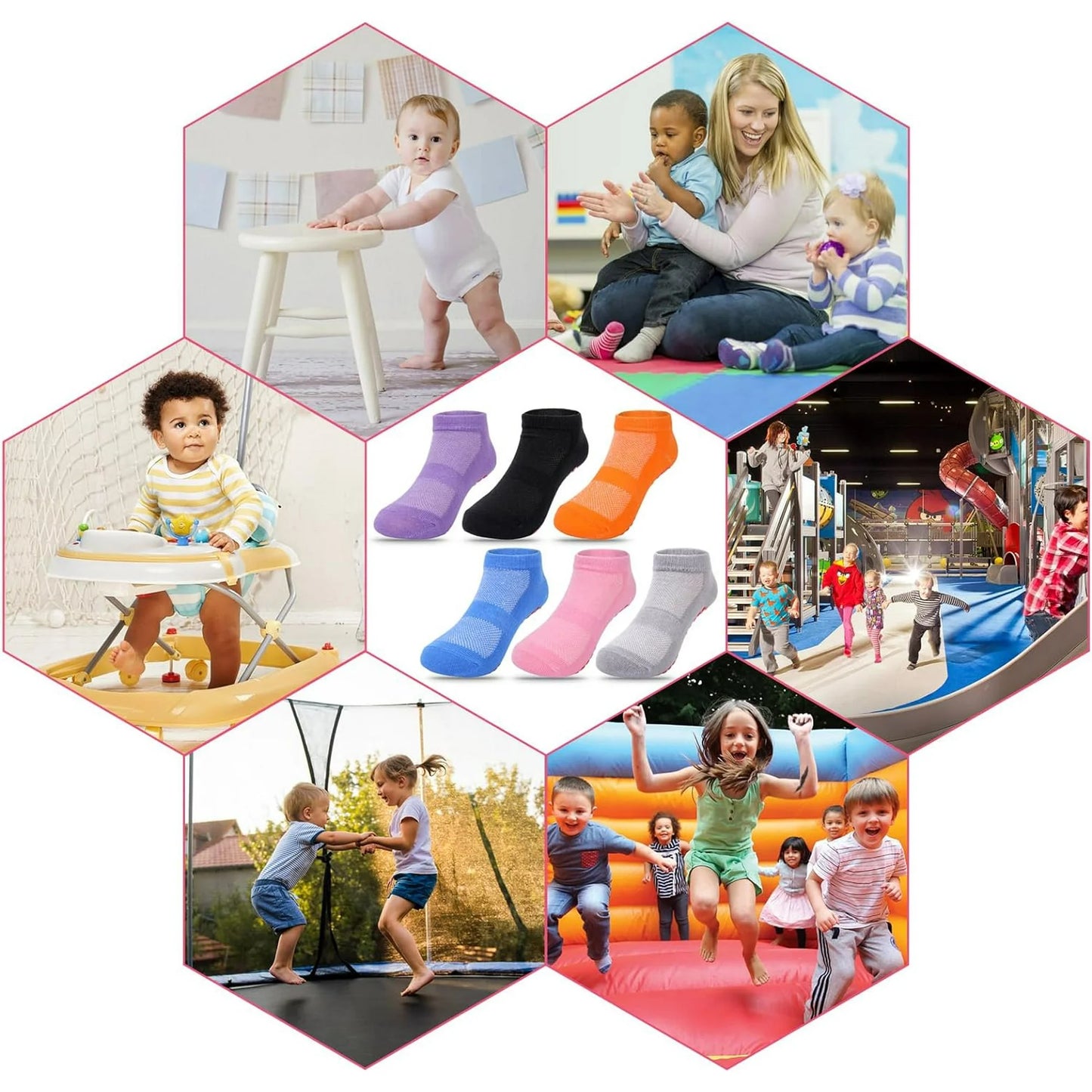 12 Pairs Kids Non Slip Socks Grip Ankle Sticky Toddler Socks for 1-4/5-10 Years Old Boys Girls Infant Baby Children