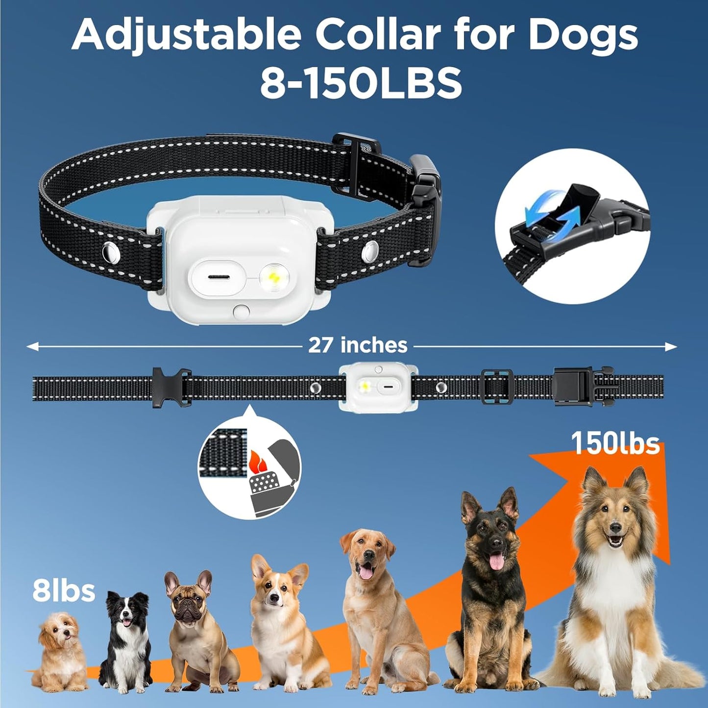Dog Shock Collar,3300FT Dog Training Collar with Remote,IP67 Waterproof Rechargeable Sleek Modern Shock Collar for Small,Medium,Large Dogs with Beep,Vibration,Safety Shock,LED Light,8-120 lbs