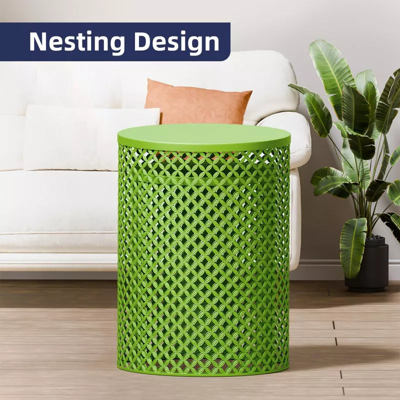 Maggift Patio End Tables, 2PCS Modern Cutout Patio Accent Table, Iron Side Table Weather Resistant, Iron Frame Patio Furniture, Green 14.5"*19.25"