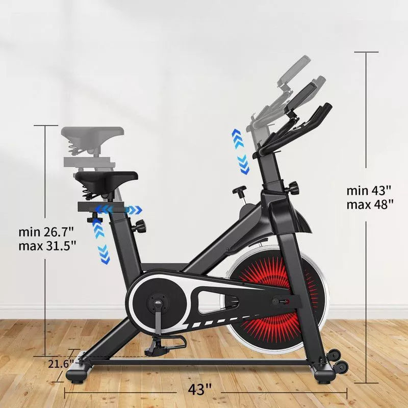 VisioGear Exercise Bike, Indoor Cycling Bike with Built-in Moving Wheels, Stationary Bikes for Home Cardio Gym Workouts, Black, 42"*41.6"*21.6"