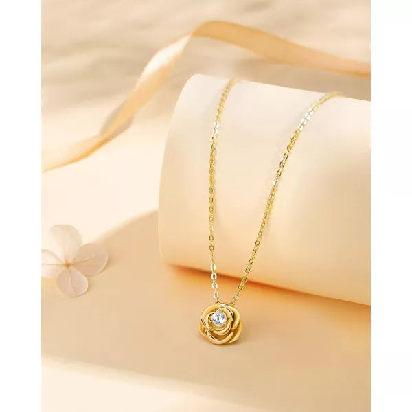 Molenia 14K Gold Plated Rose Pendant 925 Sterling Sliver Necklace for Women Cubic Zirconia Jewelry Mothers Day Christmas Birthday Gifts for Women Her