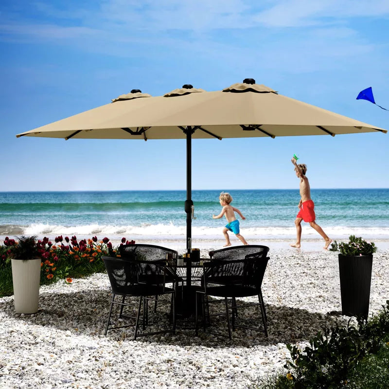 Sevobal Patio Umbrellas Double Sided Twin Outdoor Market Umbrella Extra Large with Crank Handle for Deck, Lawn, Backyard, Brown, 181.1“*106.2"*94.5"