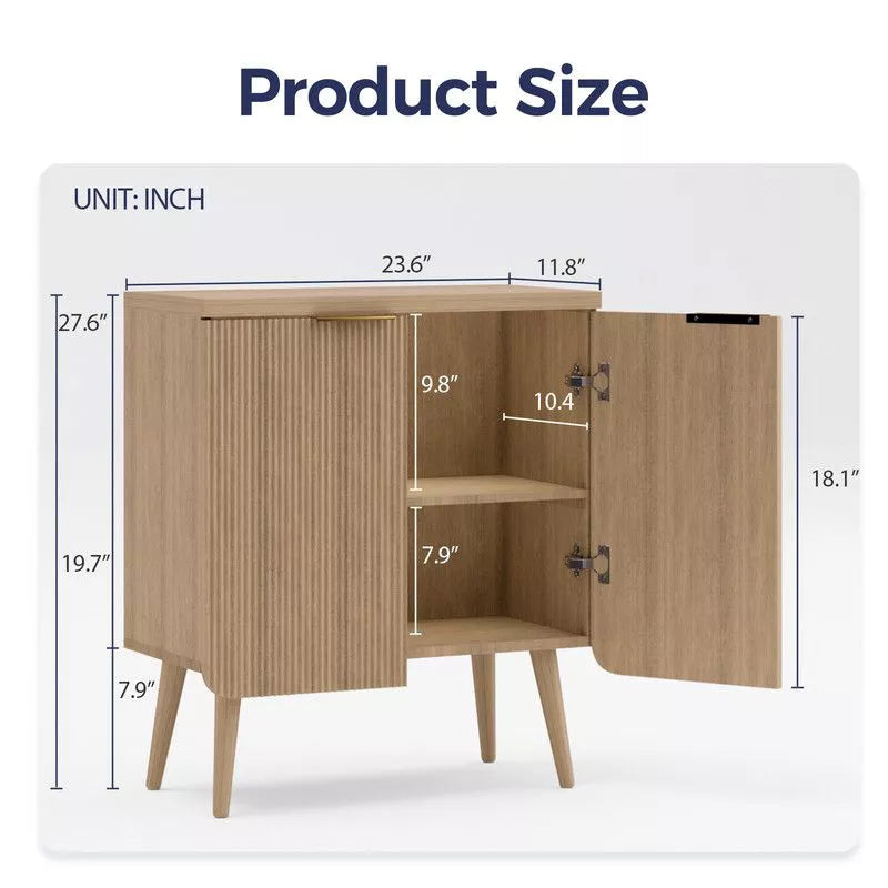 FONTOI Storage Cabinet, Sideboard Cabinet with Doors and Shelves, Buffet Cabinet with Waveform Panel for Dining Room, Wood, 23.6*11.8*27.6