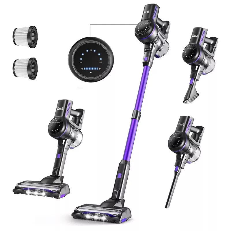 INSE S7P 26Kpa Cordless Stick Vacuum Lightweight 45 Min Runtime Rechargeable 6 in 1 Stick Vacuum Cleaner For Hard Floor Carpet Purple
