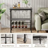 Joz Versatile Console Table with Storage Shelf, Wine Rack, and Glass Holder, for Living Room, Gray