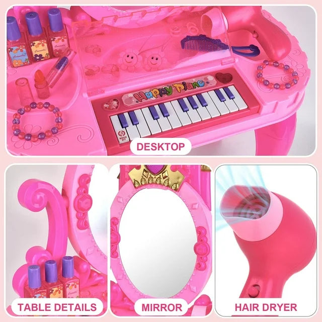 JUGAAD LIFE Toddler Vanity Makeup Table Set with Adjustable Mirror and Chair, Pretend Play Kids Princess Toys with Lights And Sounds, Gifts for Little Girls Toys Ages 3-6 Year Old