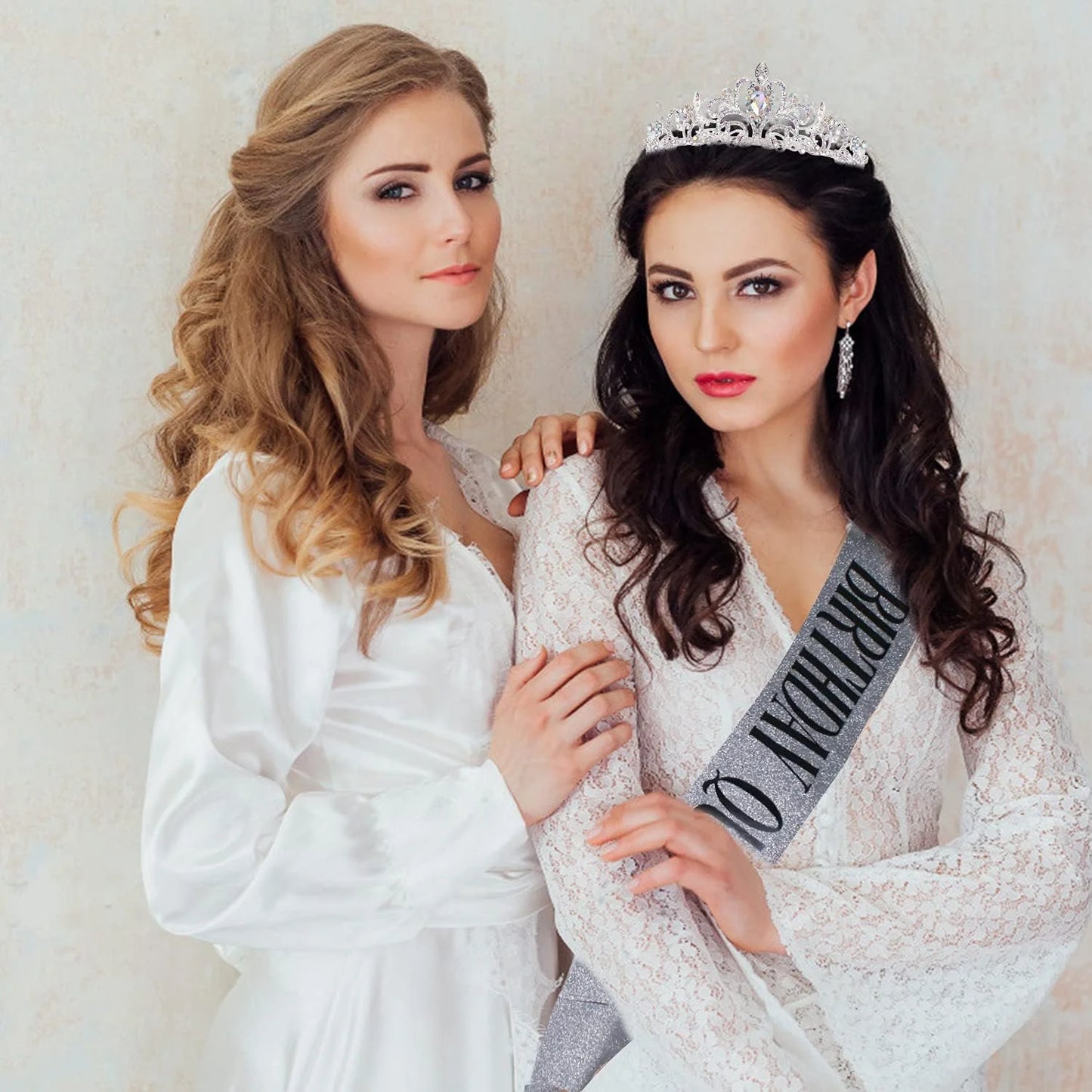 HOWAF Birthday Tiara for Women, Tiara for Women AB Rhinestone, Happy Birthday Queen Tiara for Women Birthday Crown Sash 2 Pack, Silver