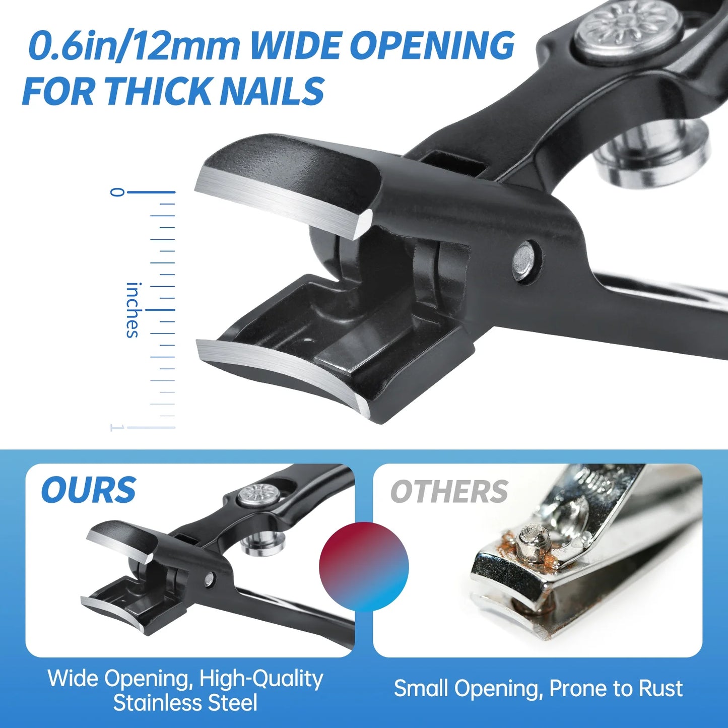 NiHome Heavy Duty Nail Clippers for Thick Hard Nails Set of 2, Wide Opening& Slanted Curved Blade Precision Ingrown Toenail Clippers, Extended Anti-Slip Handles and Ultra Sharp Stainless-Steel Blades