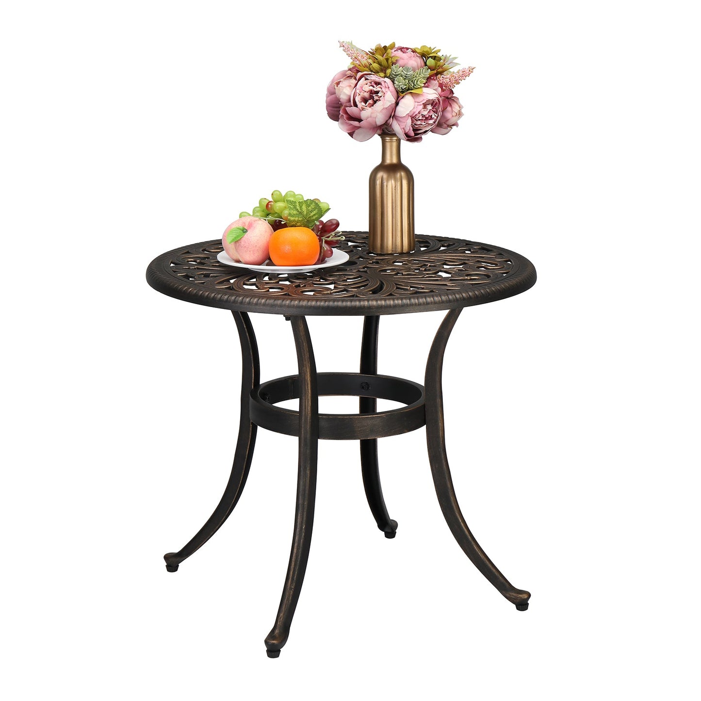 Cast Aluminum Round Bistro Table 23 in Outdoor Indoor Side Table, Bronze