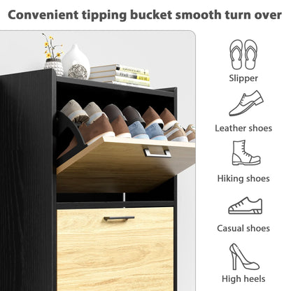 JOZ Shoe Cabinet for Entryway, Shoe Storage Cabinet Shoe Rack Organizer with 2 Flip Drawers for Hallway Bedroom Closet Living Room, Black