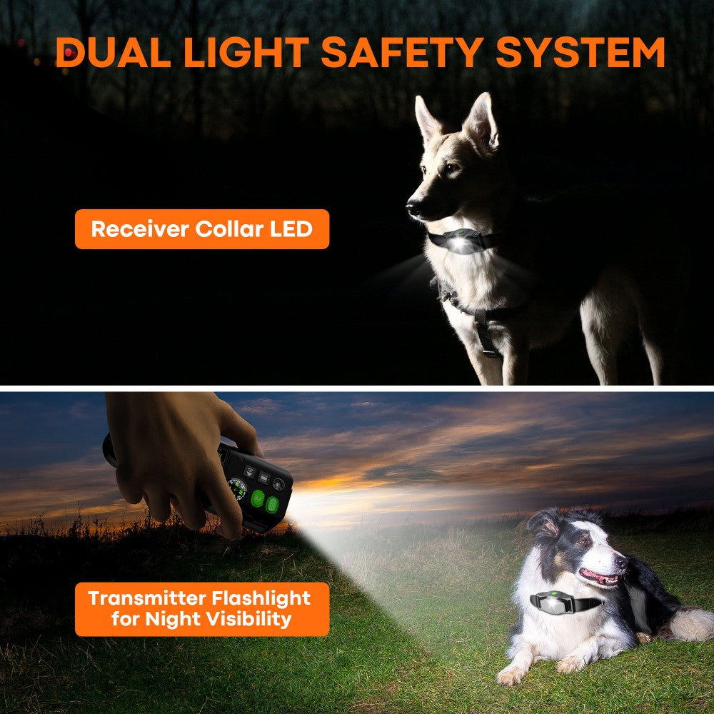 4-in-1 Wireless Dog Fence System Electric Dog Fence with Training Collar & Anti-Bark Collar | Real-Time Pet Status Display | Portable Waterproof Outdoor Pet Containment System