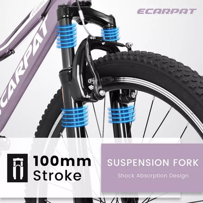 BestParts Youth Mountain Bike 24 Inch, Teen Trail Bike with Shock Absorbing Fork, 21-Speed, Dual Disc Brakes, School Commuting Ride, Purple