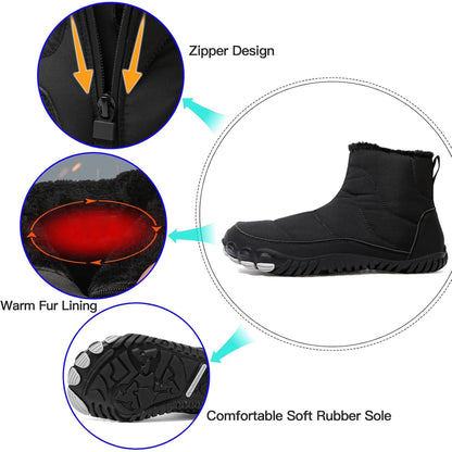 Women's Leather Winter Waterproof Snow Boots Comfortable Warm Fur Lined Non Slip Side Zipper Outdoor Ankle Short Booties for Walking Hiking