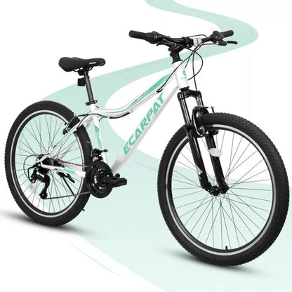 BestParts 24 Inch Mountain Bike for Teens Boys Girls, 21 Speed MTB Bicycle with V Brakes & Front Suspension Fork, for School Commute, White