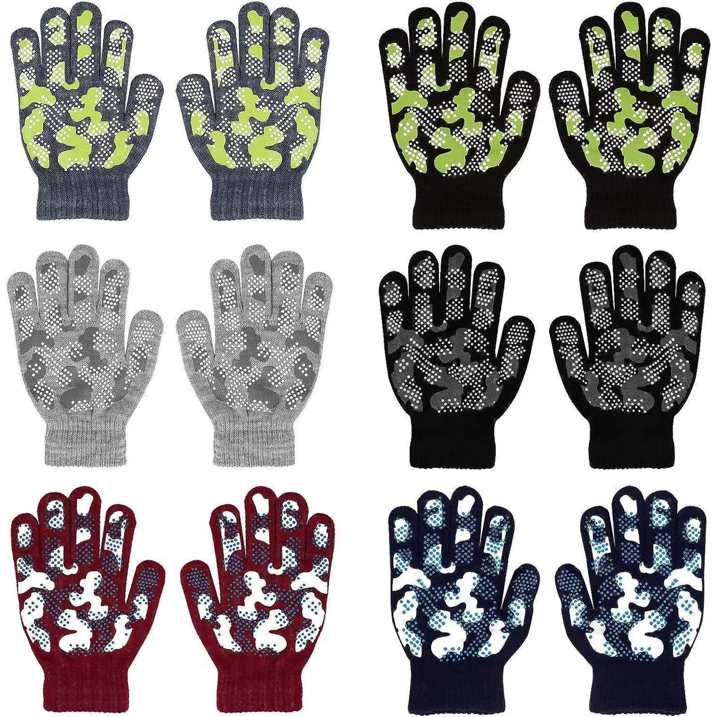 QKURT 6 Pairs of Magic Gloves,Winter Knitted Full Finger Stretch Gloves Warm Gloves for 5~13 Year Old Kids Girls Boys