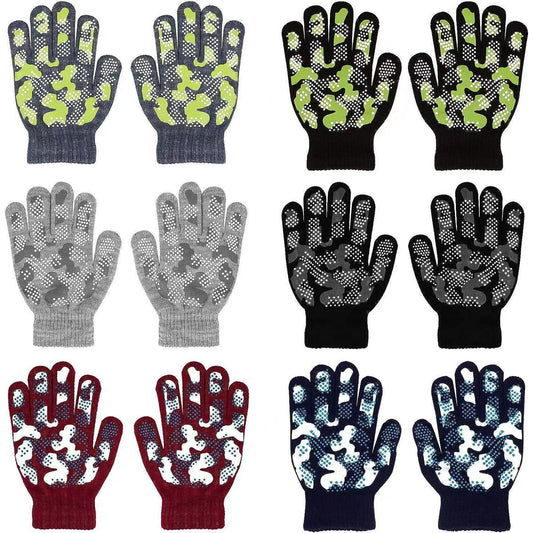 QKURT 6 Pairs of Magic Gloves,Winter Knitted Full Finger Stretch Gloves Warm Gloves for 5~13 Year Old Kids Girls Boys
