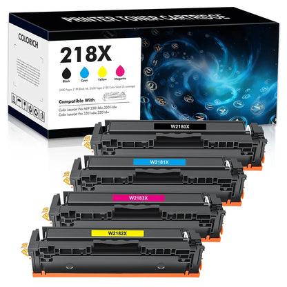 218X Toner Cartridges 4 Pack No Chip Compatible for HP 218X W2180X 218A W2180A 218 3301fdw Color Laserjet Pro MFP 3301fdw 3301cdw 3201dw 3301sdw 3301 3201 Series Printer High Yield Ink