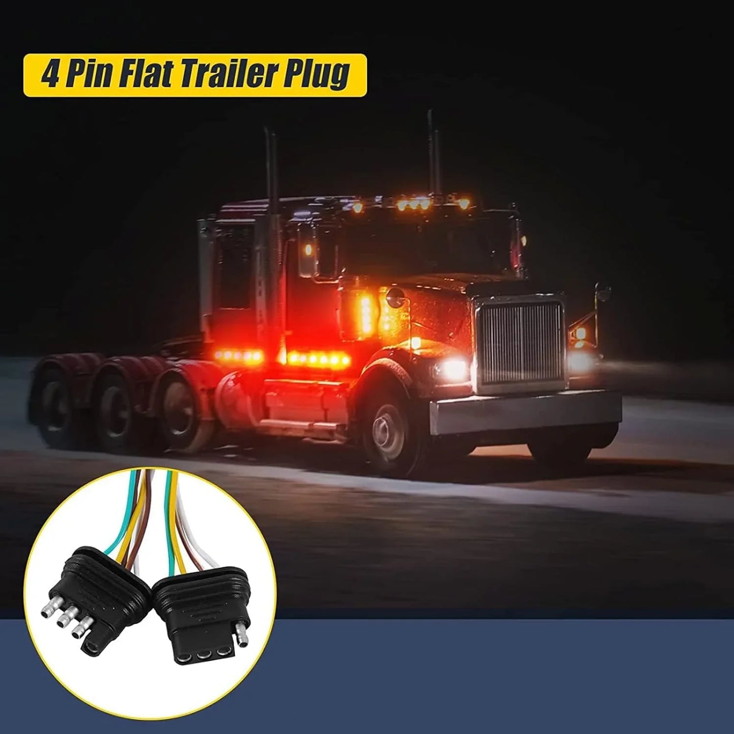 EXERAUO Trailer Wiring Kit, 50ft Wiring Harness with 4 Way Flat, Waterproof 18 Gauge 4 Pin Wiring Kit for Utility Trailer, Marine, Boat