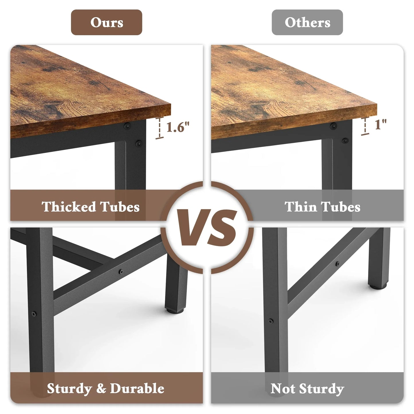 JOZ 3-Piece Kitchen Height Dining Table Set, Bar Table with 2 Stools, Rustic Brown and Black