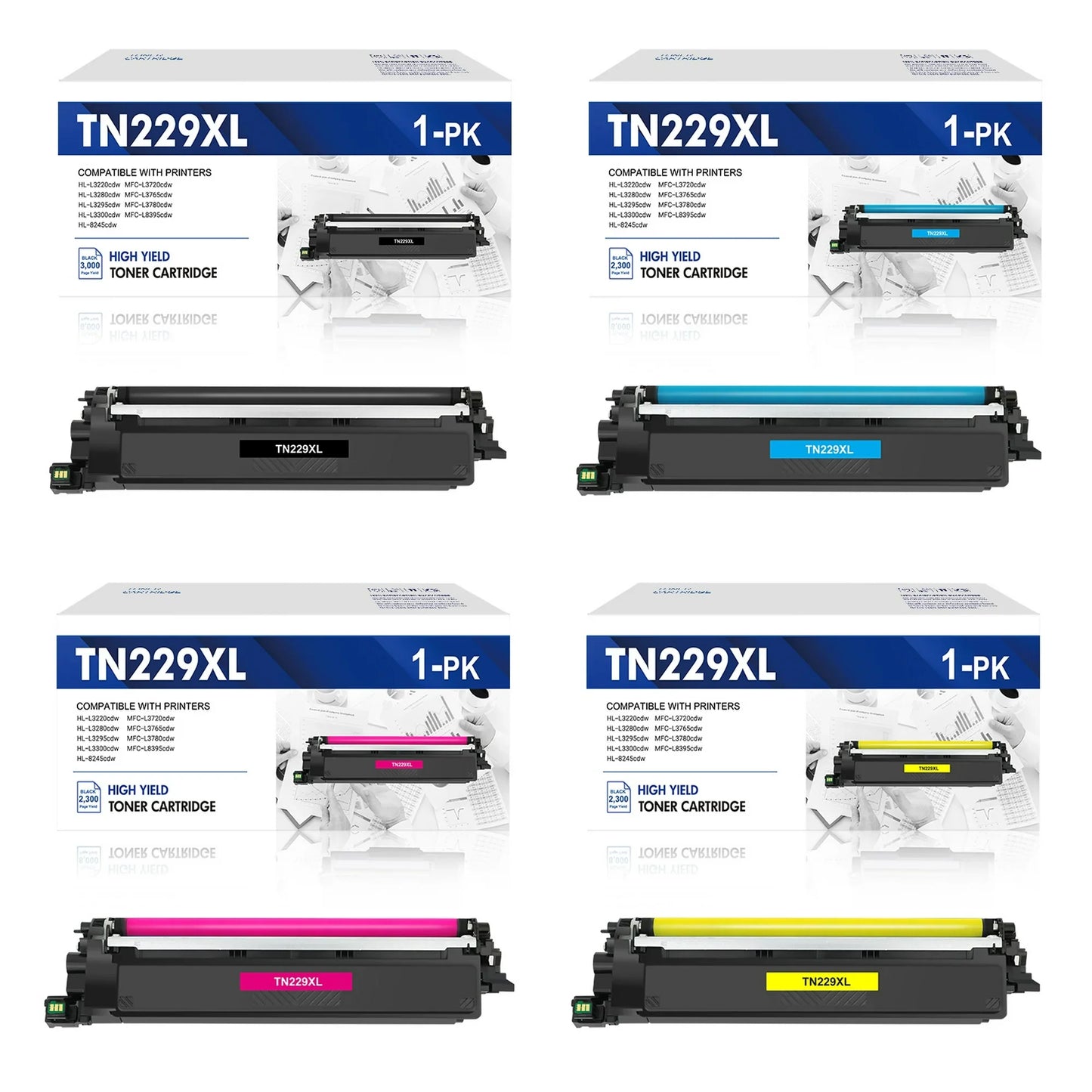 TN229XL Toner Cartridge with Chip High Yield Compatible for Brother TN-229XL TN229 TN-229 Work for MFC-L3780CDW MFC-L3720CDW HL-L3280CDW HL-L3220CDW HL-L3300CDW Printer (BK/C/M/Y, 4-Pack)