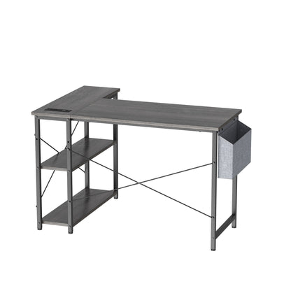 JOZ L-Shaped Desk with Power Outlets, LED Lights, and Monitor Stand, 47-inch Corner Desk for Home Office, Dark Gray