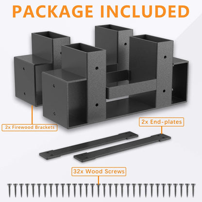 JOZ Firewood Storage Rack Bracket Kit, Adjustable Rack Length Based on the Amount of Wood, for Outdoor Indoor Patio Deck Metal Log Holder Tools with 34 Accessories