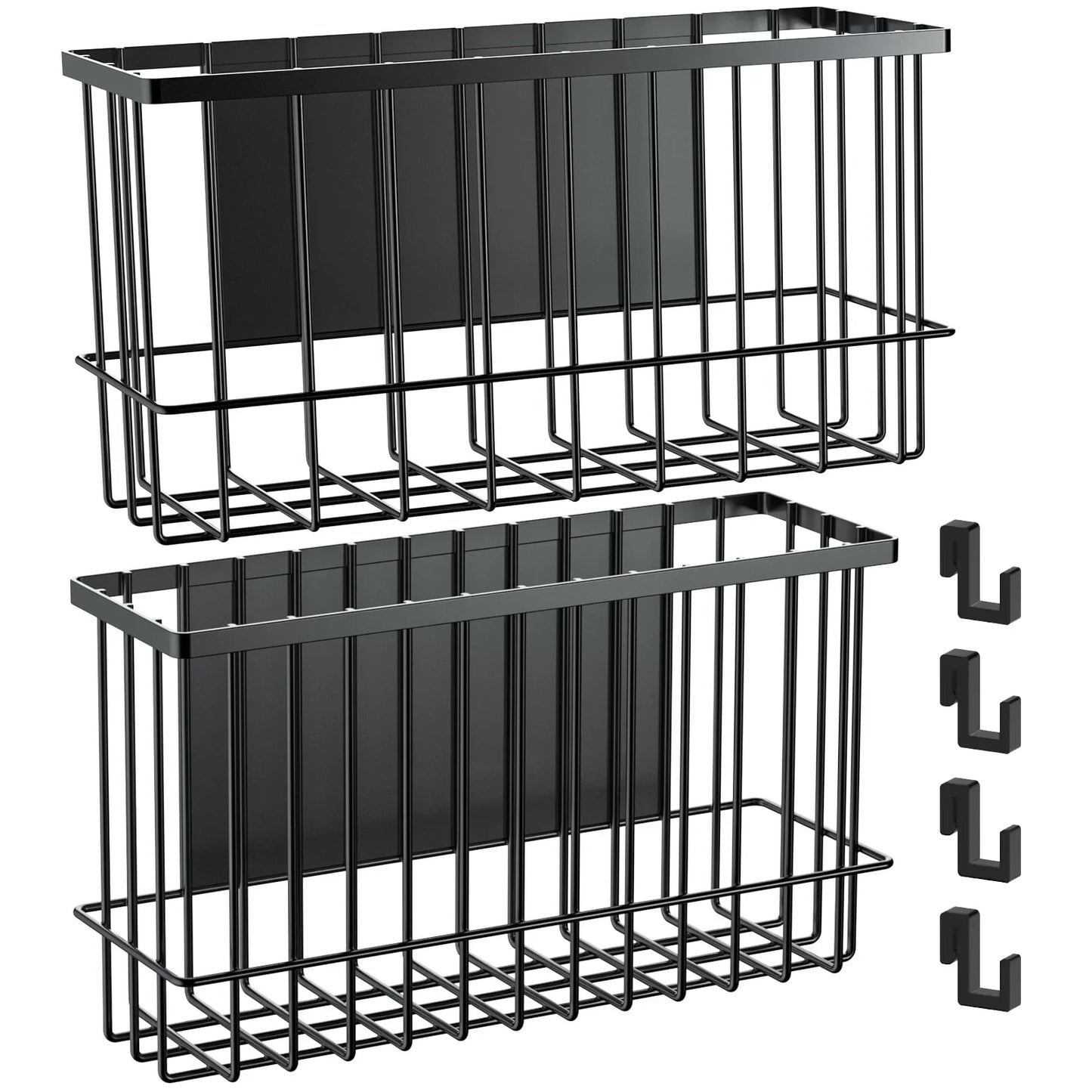 NiHome Magnetic Metal Basket Organizers 2PCS Medium & Small, Versatile Storage for Kitchen & Office Holds Up to 14 lbs, Easy Attach to Refrigerator or Any Magnetic Surface, Space-Saving Design(Black)