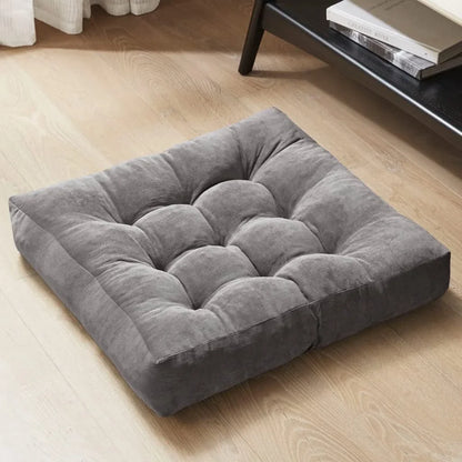 Large Floor Pillow 22x22Inch, Meditation Square Pillows Seating for Adults, Tufted Corduroy Floor Cushion for Living Room Tatami, Grey