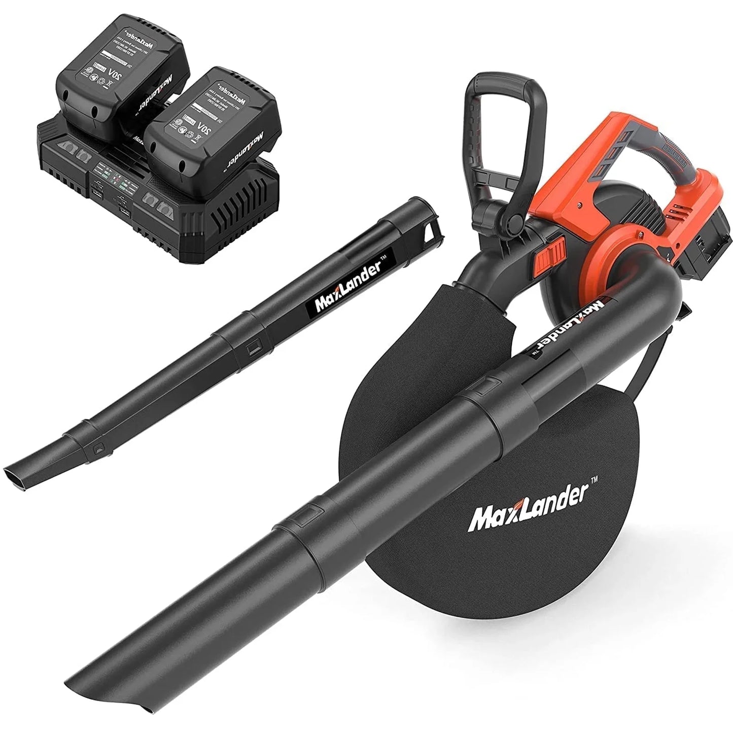 MAXLANDER 40V Cordless Leaf Vacuum, Electric Leaf Blower, Mulcher with 2x4.0Ah Lithium Ion Battery