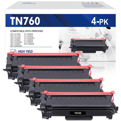 TN760 TN730 Toner Cartridge Compatible for Brother TN-760 TN760 TN-730 TN730 DCP-L2550DW HL-L2350DW MFC-L2710DW MFC-L2750DW HL-L2395DW HL-L2390DW MFC-L2690DW Printer Ink (Black, 4-Pack)