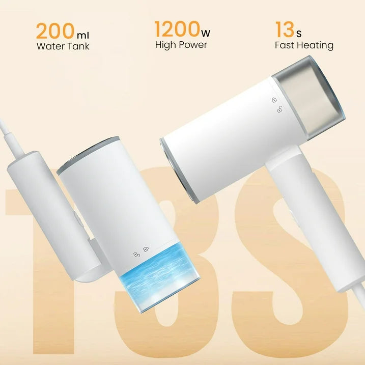 VAVSEA Steamer for Clothes, 1200W Portable Home Garment Steamer, Foldable Handheld Mini Travel Fabric Steam, 13s Fast Heat-up with 200ml Tank, White