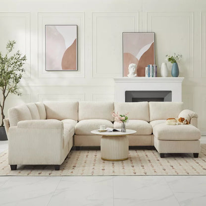 Hyleory 115  Corduroy Oversized Modular Sectional Sofa, U Shaped Couch with Movable Ottoman, Large 7 Seater Corner Sofa for Living Room