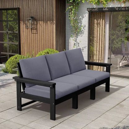 Hyleory 3 Seat Patio Accent Chair With Cushion,HDPE Patio Sofa With Loose Cushion
