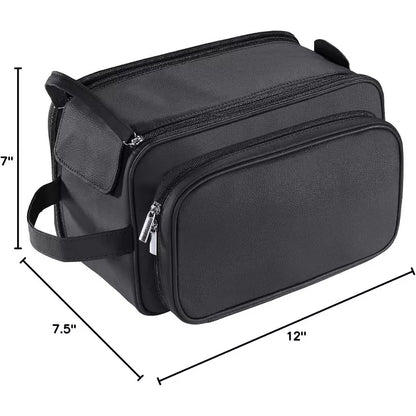 Large Capacity Toiletry Bag for Men, Leather Hanging Toiletry Organizer Cosmetics Makeup Bag, Blue