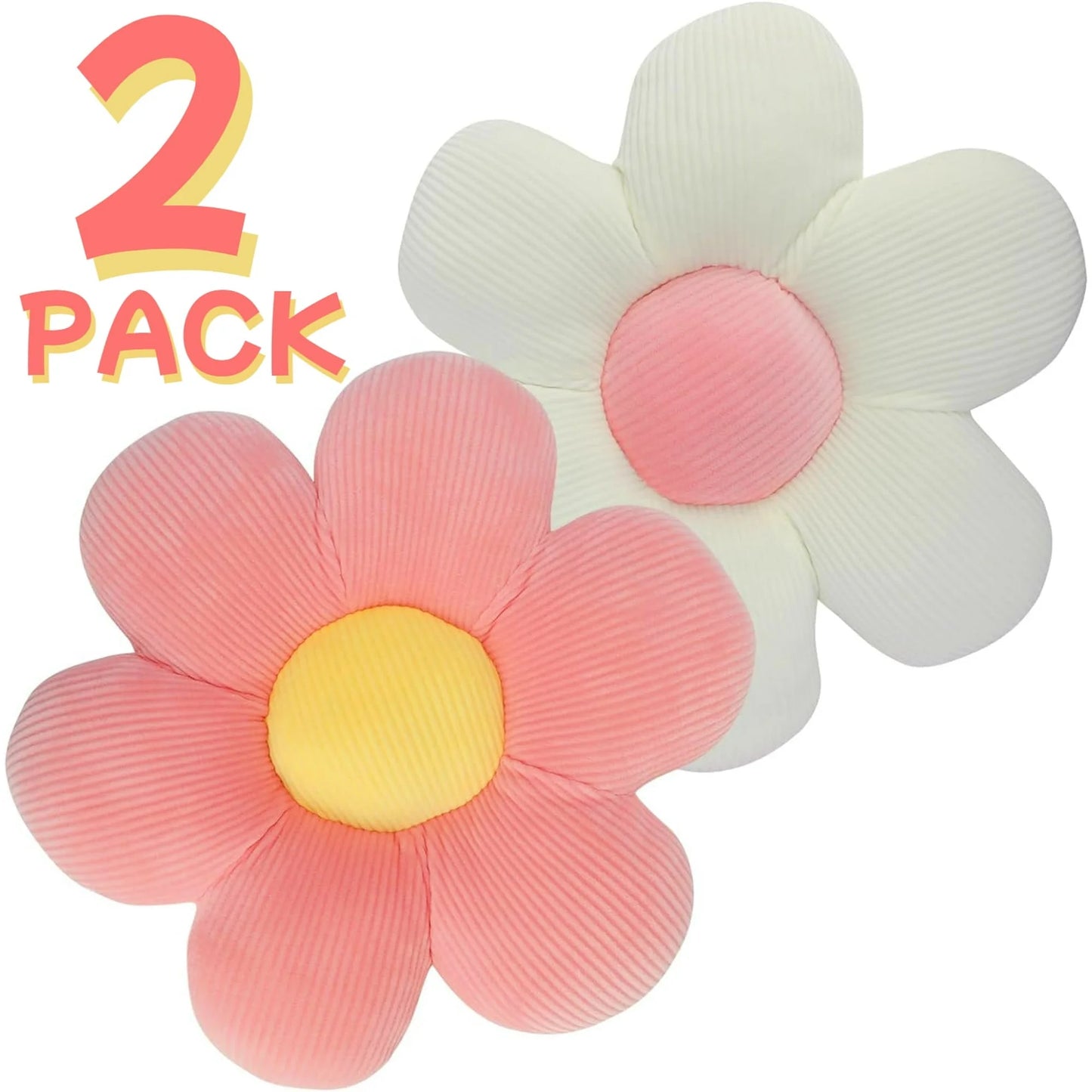 2 Pack Flower Pillows, 16 in Cute and Comfortable Floor Cushions Soft Fun Plant Throw Pillows Preppy Aesthetic Room Decor for Couch Sofa Chair