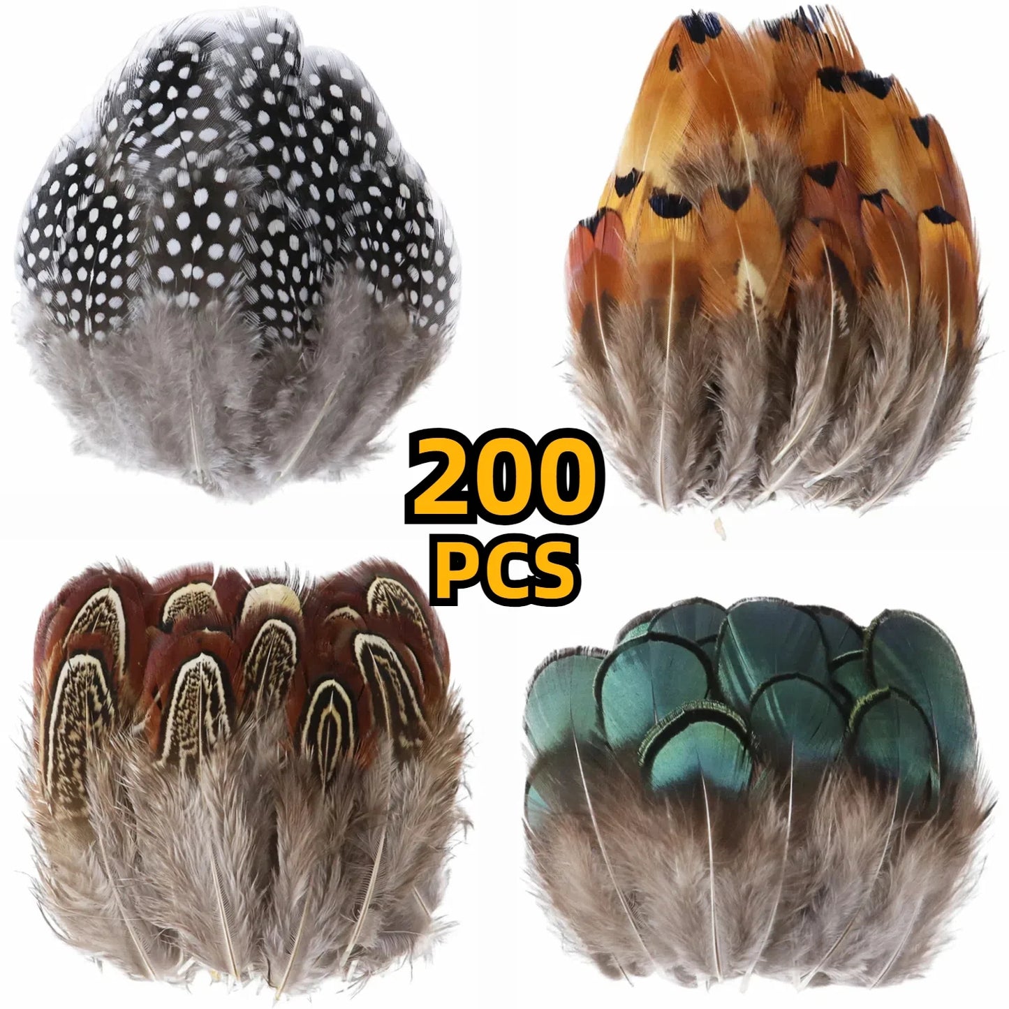 200PCS Assorted Feathers, 4 Styles Chicken Feathers for DIY Crafts Dream Catcher Carnival Costume Party Mask Decoration