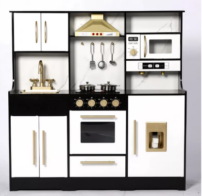 Kinder King Wooden Kids Play Kitchen, Toy Kitchen Playset for Toddler, Realistic Kitchen Sets w/Lights & Sounds, Gift for Boys Girls Age 3+